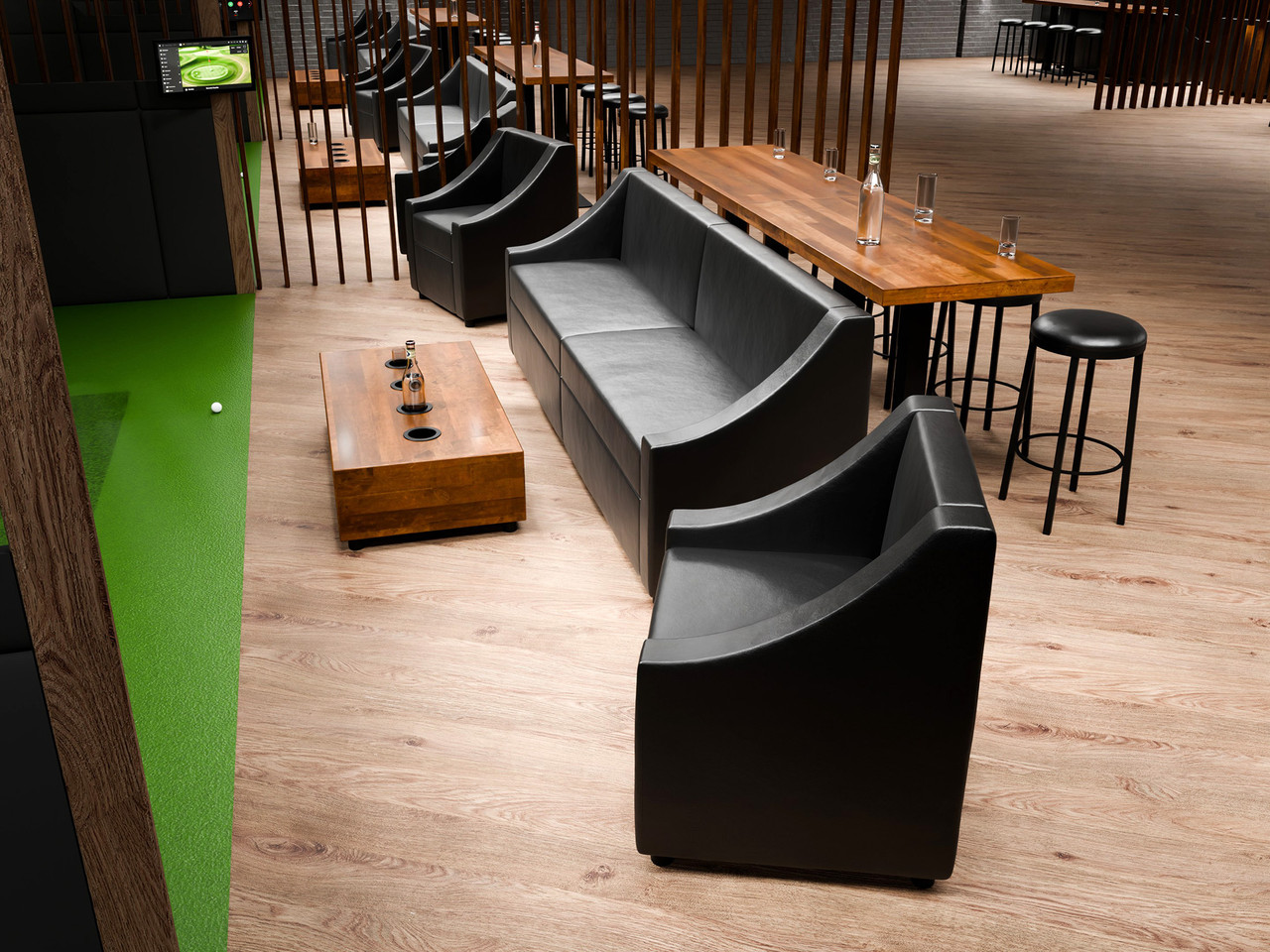 Leon-Z  Golf Furniture Package - 96" Long Sofa - Two Chairs - Tables - Bar Stools (Seats 10) 