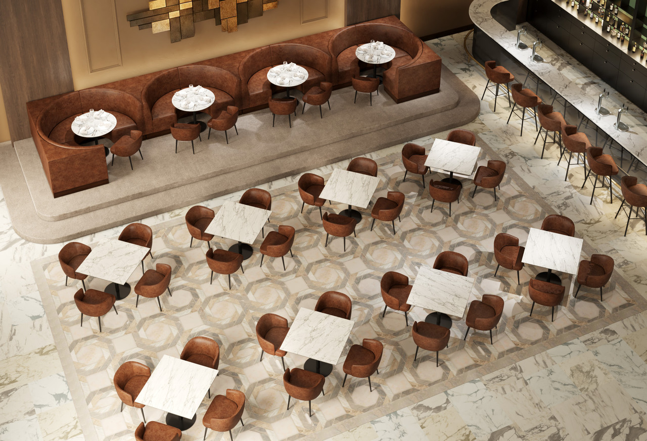 Premium Restaurant Package- Half Circle Style-S Kelton Saddle Booths - Yamuna Quartzite Tables - Luxurious Restaurant Chairs (Seats 54) Premium Restaurant Package- Half Circle Style-S Kelton Saddle Booths - Yamuna Quartzite Tables - Luxurious Restaurant Chairs (Seats 54)