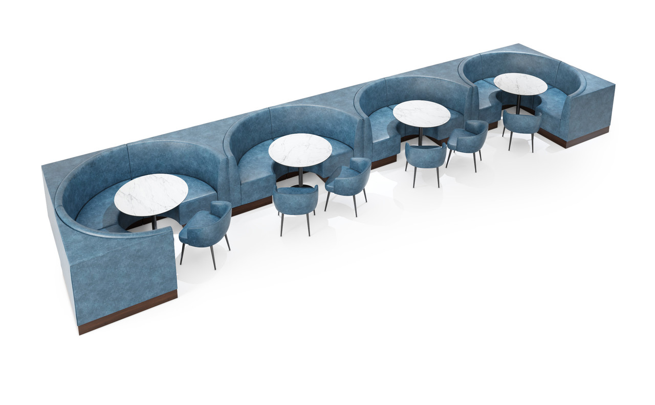 Half Circle Style-S Kelton Saddle Booths - Yamuna Quartzite Tables - Luxurious Restaurant Chairs (Seats 16) Half Circle Style-S Kelton Saddle Booths - Yamuna Quartzite Tables - Luxurious Restaurant Chairs (Seats 16)