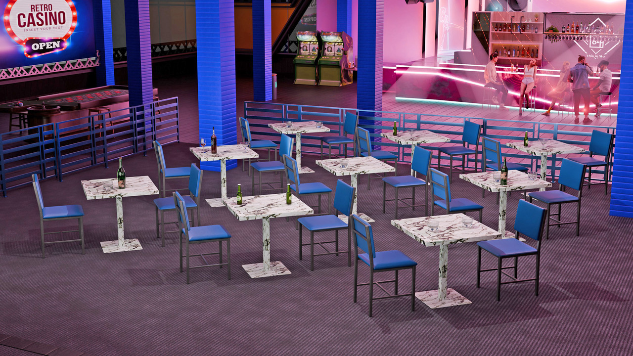 Overstock Dining Package of [9] Marble Pattern Restaurant Tables - [18] Restaurant Chairs 