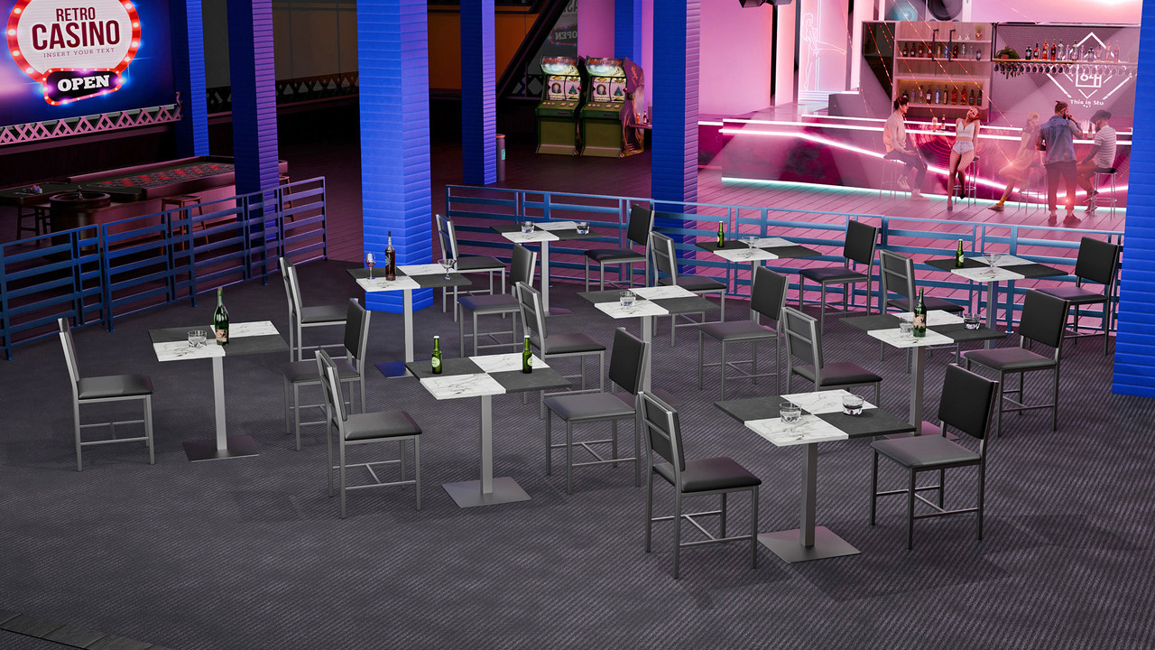 Overstock Dining Package of [9] Marble Pattern Restaurant Tables - [18] Restaurant Chairs 