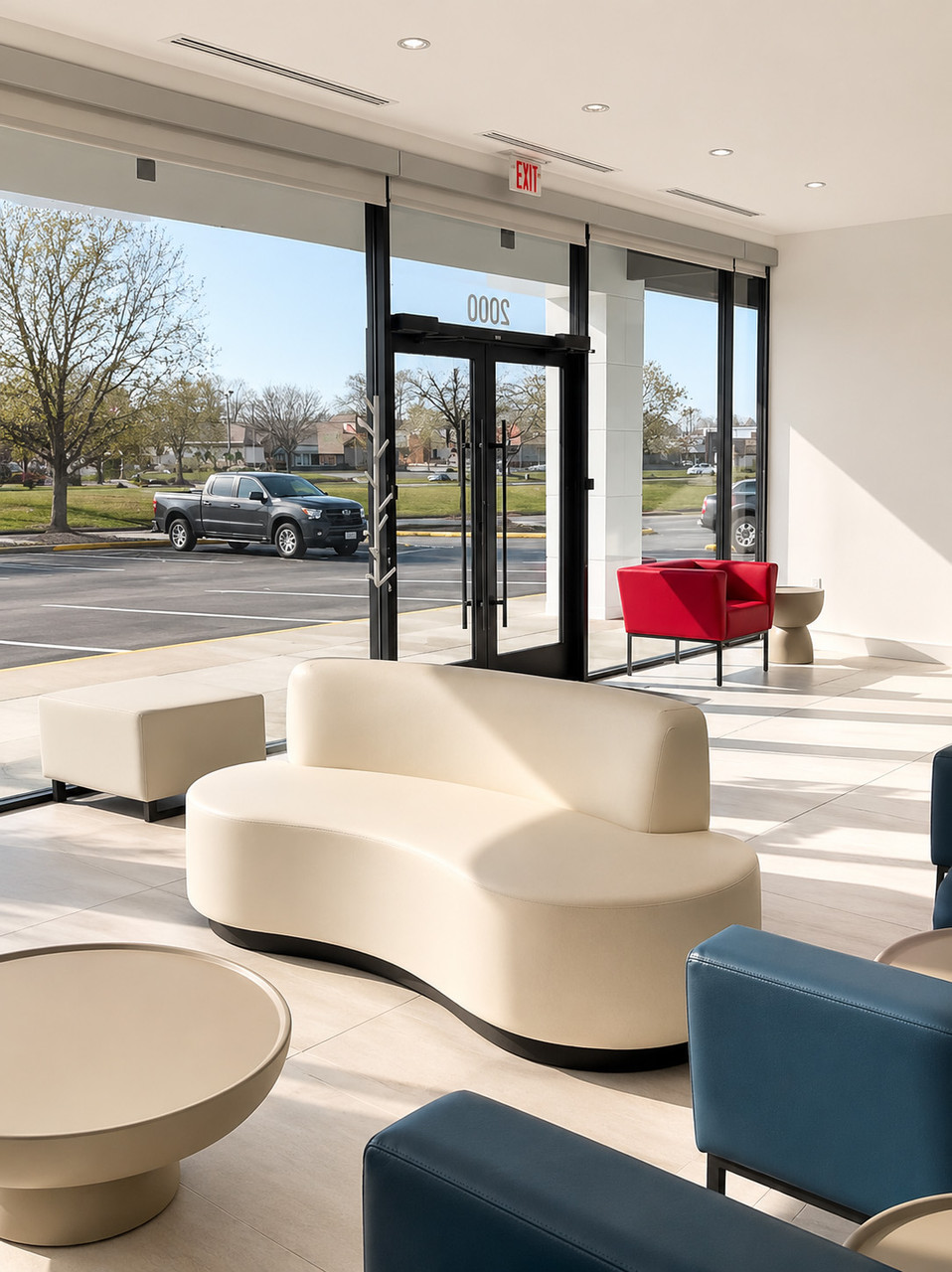 Modern Design - AMALFI - A Beautiful Modern Open Sofa - Symmetrical Ends - Centered Back - Premium Upholstery  - Gold Wrapped Base