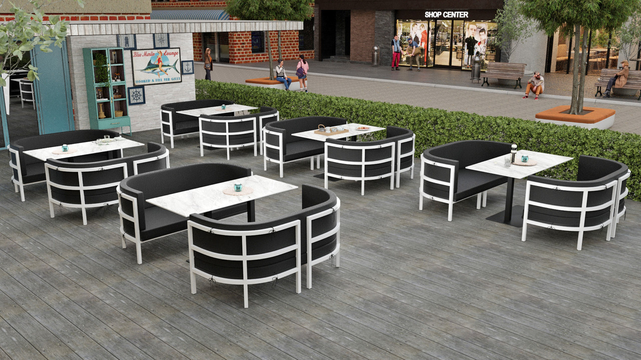 Last Package Left! Outdoor Cafe Package - Premium  5-Yr Warranty Sunbrella Fabric - Fully Welded Heavy-Duty White Metal Frame (Seats 20)