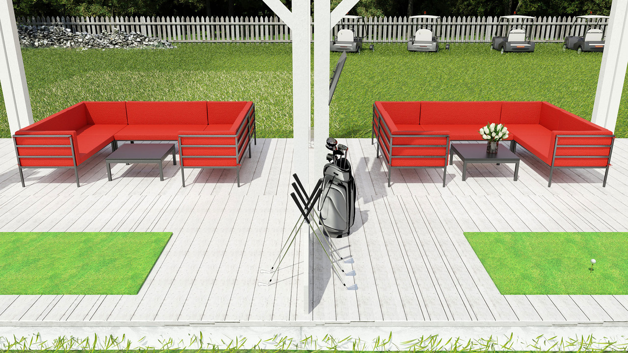 Outdoor Golf Lounge Set - HERMOSA Heavy-Duty Outdoor Modular U-shape Lounge Seating  with a Lounge Table - Sunbrella Seating - Gunmetal Frame