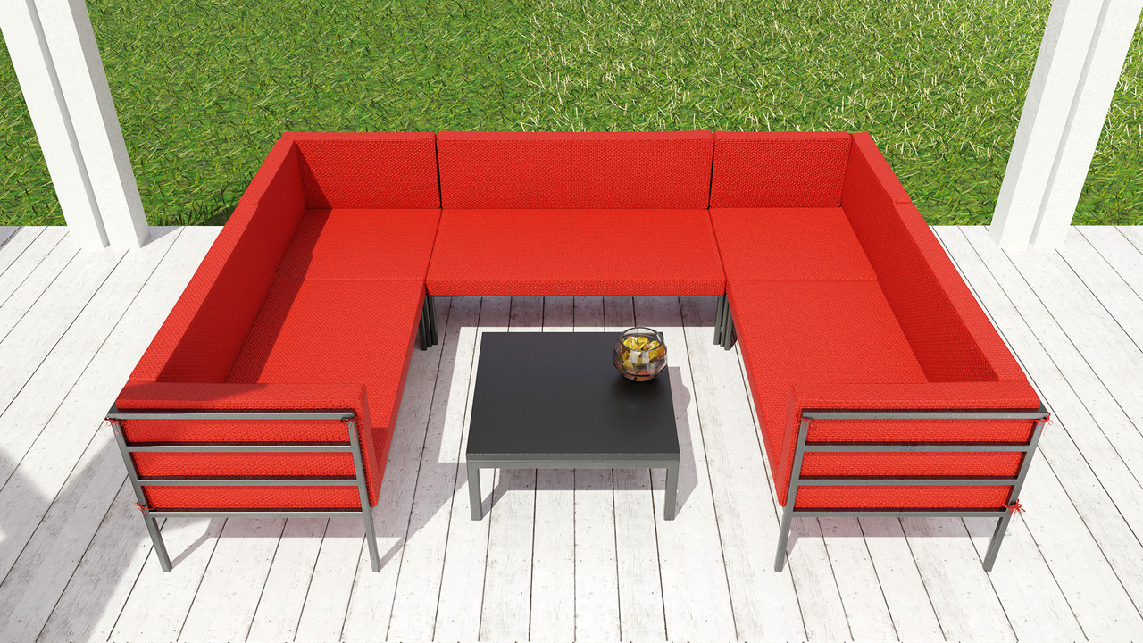 Outdoor Golf Lounge Set - HERMOSA Heavy-Duty Outdoor Modular U-shape Lounge Seating  with a Lounge Table - Sunbrella Seating - Gunmetal Frame