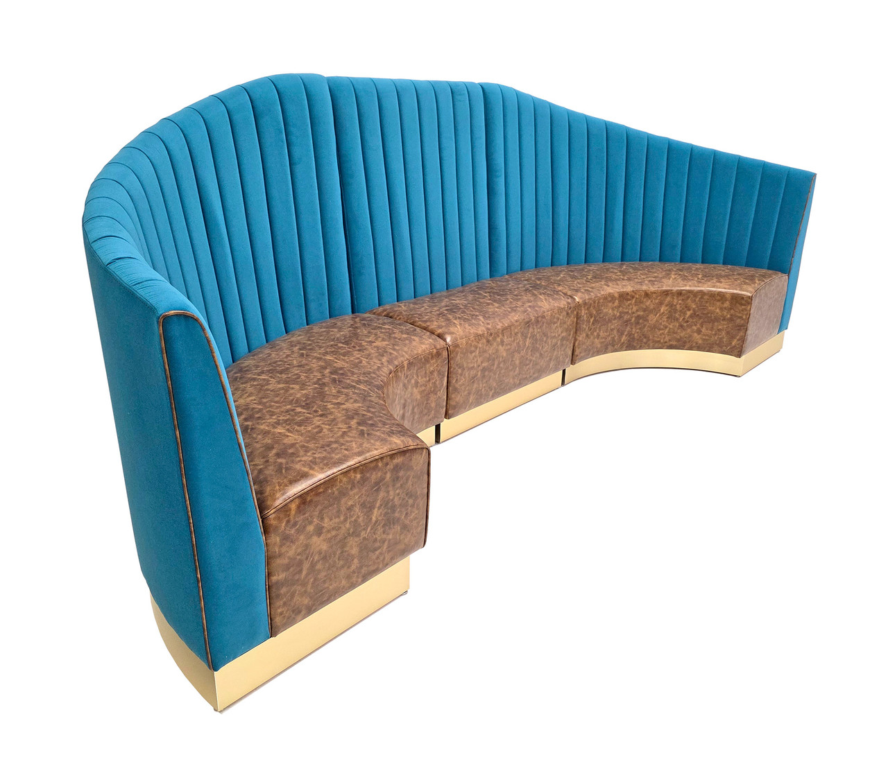 Sunrise Rounded Booth Seating with a Cascading Channel Tufted Back  - Fully Customizable - 100% Handcrafted In USA