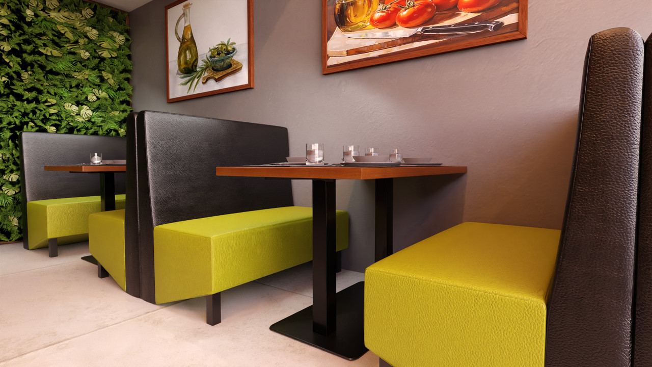 Weston Cafe Package - Modern Two-Tone Restaurant Booth with Sloped Base - Restaurant Tables and Chairs (Seats 28)