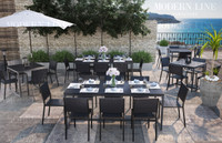 Set of Outdoor-Ready 84" Seaboard Restaurant Table with 6 Seaboard Restaurant Chairs - Fully Welded Steel Frames  - Made in USA Set of Outdoor-Ready 84" Seaboard Restaurant Table with 6 Seaboard Restaurant Chairs - Fully Welded Steel Frames  - Made in USA