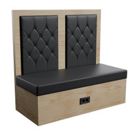 Restaurant Booth - Black Diamond Button Tufted Upholstery - Premium Formica® Wrapped Back,  Side & Base - Optional Power Outlet - Made in USA