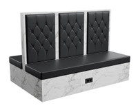 Restaurant Booth - Black Diamond Button Tufted Upholstery - Premium Formica® Wrapped Back,  Side & Base - Optional Power Outlet - Made in USA