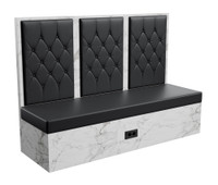Restaurant Booth - Black Diamond Button Tufted Upholstery - Premium Formica® Wrapped Back,  Side & Base - Optional Power Outlet - Made in USA