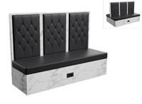 Restaurant Booth - Black Diamond Button Tufted Upholstery - Premium Formica® Wrapped Back,  Side & Base - Optional Power Outlet - Made in USA