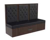 Restaurant Booth - Black Diamond Button Tufted Upholstery - Premium Formica® Wrapped Back,  Side & Base - Optional Power Outlet - Made in USA