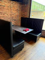 Restaurant Booth - Black Diamond Button Tufted Upholstery - Premium Formica® Wrapped Back,  Side & Base - Optional Power Outlet - Made in USA