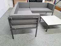 HERMOSA Heavy-Duty Outdoor L-Shape Seating - Sunbrella Seating - Gunmetal Frame - Modular Outdoor Furniture - Made in USA HERMOSA Heavy-Duty Outdoor L-Shape Seating - Sunbrella Seating - Gunmetal Frame - Modular Outdoor Furniture - Made in USA