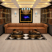 ESCAPE Luxurious Commercial-Grade Modular Long Sofa with Brass Nail Trim - Made in USA