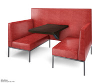 Modern 4-Seater All-in-One Booth Seating with Integrated Table and Privacy Wall - Gunmetal Frame - Optional Power Outlet Modern 4-Seater All-in-One Booth Seating with Integrated Table and Privacy Wall - Gunmetal Frame - Optional Power Outlet