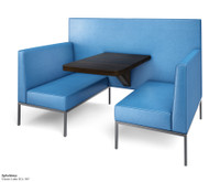 Modern 4-Seater All-in-One Booth Seating with Integrated Table and Privacy Wall - Gunmetal Frame - Optional Power Outlet Modern 4-Seater All-in-One Booth Seating with Integrated Table and Privacy Wall - Gunmetal Frame - Optional Power Outlet