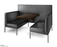 Modern 4-Seater All-in-One Booth Seating with Integrated Table and Privacy Wall - Gunmetal Frame - Optional Power Outlet Modern 4-Seater All-in-One Booth Seating with Integrated Table and Privacy Wall - Gunmetal Frame - Optional Power Outlet
