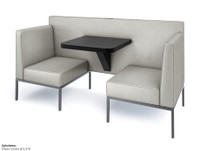 Modern 2-Seater All-in-One Booth Seating with Integrated Table and Privacy Wall - Gunmetal Frame - Optional Power Outlet Modern 2-Seater All-in-One Booth Seating with Integrated Table and Privacy Wall - Gunmetal Frame - Optional Power Outlet