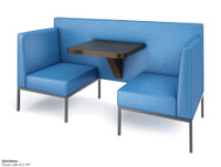 Modern 2-Seater All-in-One Booth Seating with Integrated Table and Privacy Wall - Gunmetal Frame - Optional Power Outlet Modern 2-Seater All-in-One Booth Seating with Integrated Table and Privacy Wall - Gunmetal Frame - Optional Power Outlet