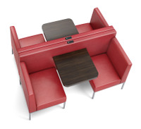 Modern 2-Seater All-in-One Booth Seating with Integrated Table and Privacy Wall - Gunmetal Frame - Optional Power Outlet Modern 2-Seater All-in-One Booth Seating with Integrated Table and Privacy Wall - Gunmetal Frame - Optional Power Outlet