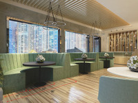 Restaurant Fargo Package - 98" Half-Circle Booths - Premium Channel-Back Upholstery - Walnut 50" Round Restaurant Tables Restaurant Fargo Package - 98" Half-Circle Booths - Premium Channel-Back Upholstery - Walnut 50" Round Restaurant Tables