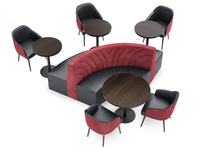 WAVE- Curved Booth (Quarter Circle) - Exclusive Black & Claret Restaurant Package - Four Restaurant Tables with Five Chairs (Seats 10)