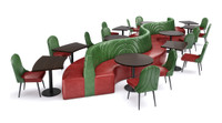 WAVE - 28' Long Restaurant Seating  with Tables and Chair - Made in USA - Premium Upholstery (Seats 26)
