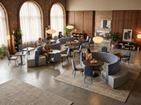 WAVE - 28' Long Restaurant Seating  with Tables and Chair - Made in USA - Premium Upholstery (Seats 26)