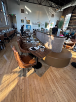 Luxurious Modern Restaurant Seating  with Calcutta Marble Tables and American Beauty Red Chairs - Made in USA  (SEATS  34)