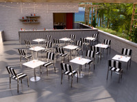 Set NINE sets of Outdoor-Ready 24" Square Dolphin Gray Seaboard Restaurant Tables with Matching Restaurant Chairs  (SEATS 18)