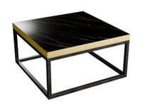 Premium  Lounge Table with Gold Edge Table Top (Fully Welded Gunmetal Frame)