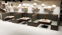 Package of Restaurant U-Shape Booths - Black Diamond Button Tufted Upholstery - Premium Formica® Wrapped Back,  Side & Base - 50x48 Walnut Restaurant Tables - Seats 18
