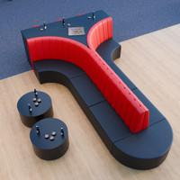 Strike - Red & Black BOWLING Seating Package with Bar Stools - Premium Channel-Back Upholstery (Seats 17 )