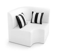 Cabana Outdoor Seating - Corner Seat- Premium  5-Yr Warranty Sunbrella Fabric - Marine Grade Seaboard Frame - One Zebra Pillow