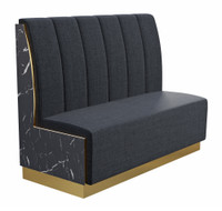 Modern Marmo Restaurant Booth - Premium Channel-Back Upholstery  with Laminated Accent Sidewalls with Gold Edges and Base Modern Marmo Restaurant Booth - Premium Channel-Back Upholstery  with Laminated Accent Sidewalls with Gold Edges and Base