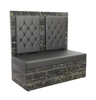 Modern Golden Nero Restaurant Package - Restaurant Booth - Black Diamond Button Tufted Upholstery - Premium Gold Glaze Wrapped Frame - Restaurant Tables and Chairs (Seats 16)