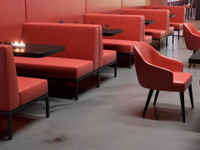 Montana Casino Package: All-in-One Booths Seating with Integrated Table and Privacy Wall, Restaurant Tables and Chairs (Seats 40)