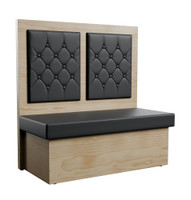 Golf Furniture Package of Maple Restaurant  Dual Button-Tufted-Panels Booths and 8' Communal Bar Table with 4 Bar Stools (Seats 8) Golf Furniture Package of Maple Restaurant  Dual Button-Tufted-Panels Booths and 8' Communal Bar Table with 4 Bar Stools (Seats 8)