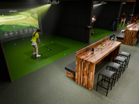 Golf Furniture Package of Maple Restaurant  Dual Button-Tufted-Panels Booths and 8' Communal Bar Table with 4 Bar Stools (Seats 8) Golf Furniture Package of Maple Restaurant  Dual Button-Tufted-Panels Booths and 8' Communal Bar Table with 4 Bar Stools (Seats 8)