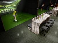 Golf Furniture Package of Maple Restaurant  Dual Button-Tufted-Panels Booths and 8' Communal Bar Table with 4 Bar Stools (Seats 8) Golf Furniture Package of Maple Restaurant  Dual Button-Tufted-Panels Booths and 8' Communal Bar Table with 4 Bar Stools (Seats 8)