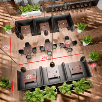 Black Restaurant U-Shapes Booth Package with 42" Square Walnut Restaurant Tables  and Chairs (SEATS 48)