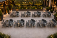 Last Package Left! Outdoor Cafe Package - Premium  5-Yr Warranty Sunbrella Fabric - Fully Welded Heavy-Duty White Metal Frame (Seats 40)