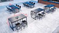 Outdoor-Ready Marine-Grade SeaBoard Restaurant Tables with Outdoor Restaurant Chairs & Bar Stools - Fully Welded Steel Frames  (Seats 24)