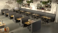Norway Booths and Millennium Oak Restaurant Tables Package with Restaurant Chairs - Seats 40