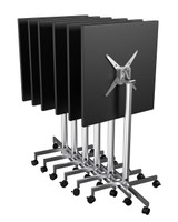 SET OF [6]  Black 36" Square Tables on Stainless Steel Bases with Casters - Easy Fold & Stack For Storage (Dining or Bar Height)