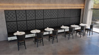 Black Tufted Wall Panels with Artdeco Luxury Banquette Seating - Long Bench - Calcutta Marble Base (Seats  6)