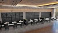Black Tufted Wall Panels with Artdeco Luxury Banquette Seating - Long Bench - Calcutta Marble Base (Seats  6)