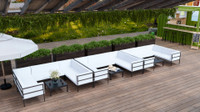 Outdoor Lounge Set - HERMOSA Heavy-Duty Outdoor Modular [3] U-shapes Lounge Seating  - Sunbrella Seating - Gunmetal Frame -  Lounge Tables (Seats 18)